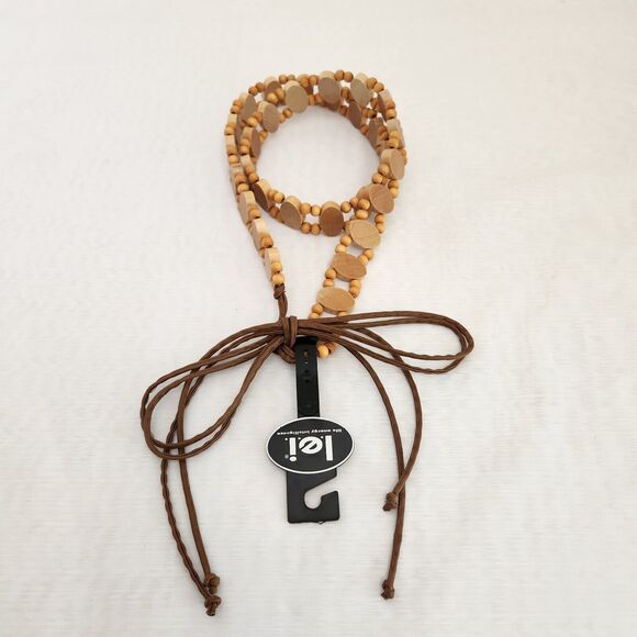 lei Accessories - L.E.I. Belt Women's M/L Beige Beaded Wood Tie Waist Belt 90's Y2K Southwestern